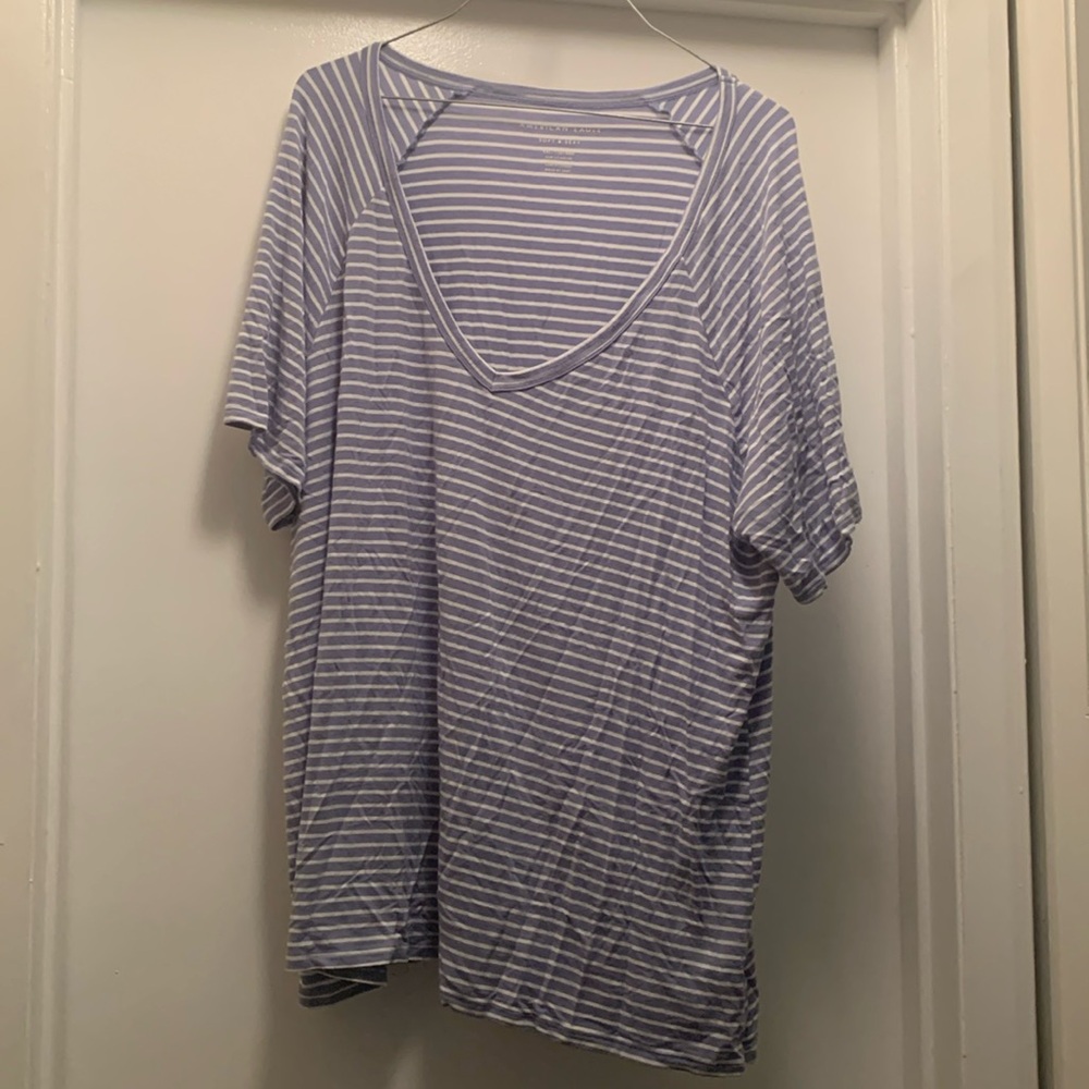 American Eagle Soft & Sexy Light Blue Striped V-Neck